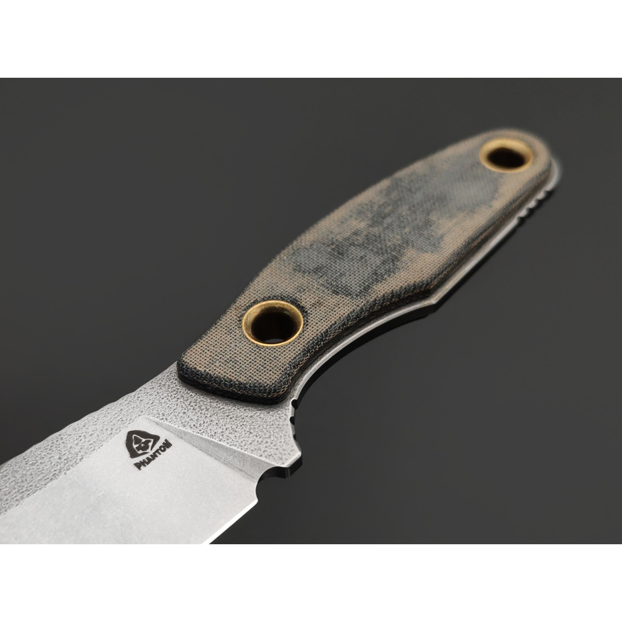 PhantomTools нож Канюк Микро 2.0 сталь N690 стоунвош, рукоять Микарта чёрно-зелёный лён, ножны Кайдекс чёрный