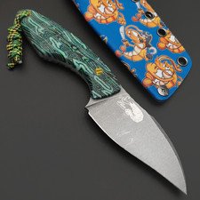 Красноярский Ножедел нож Креветка сталь S460 (Si-Hard) бв, рукоять Микарта хаотик зелёная с белым, чёрным и синим