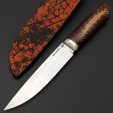 Платонов Д.Г. нож Тигр сталь S390, рукоять стаб. Шишка, акриловый композит перламутрово-медный, мельхиор