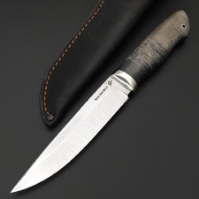 Платонов Д.Г. нож Тигр сталь S390, рукоять стаб. Сувель берёзы серый, мельхиор