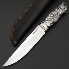 Платонов Д.Г. нож Тигр сталь S390, рукоять стаб. Шишка, акриловый композит чёрно-белый, мельхиор