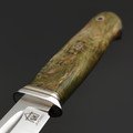 Град Горький нож Техно Финка сталь JM390, рукоять стаб. Карельская берёза зелёная, латунь, мельхиор, мозаичные пины Град Горький нож Техно Финка сталь JM390, рукоять стаб. Карельская берёза зелёная, латунь, мельхиор, мозаичные пины