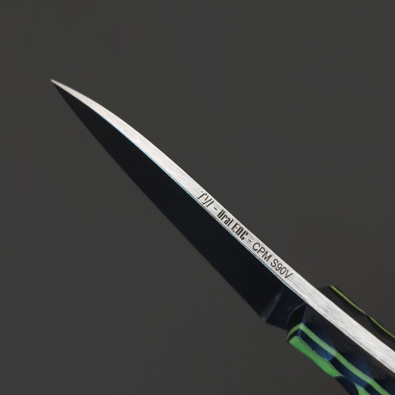 ТВИ нож Оса сталь CPM S90V сатин, рукоять G10 зелёный, Мозаичный пин