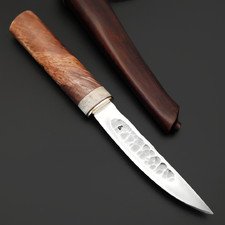 Балицкий Станислав нож Якут Большой СБ12, сталь 95Х18, рукоять Карельская берёза, рог лося, Ножны бычий хвост