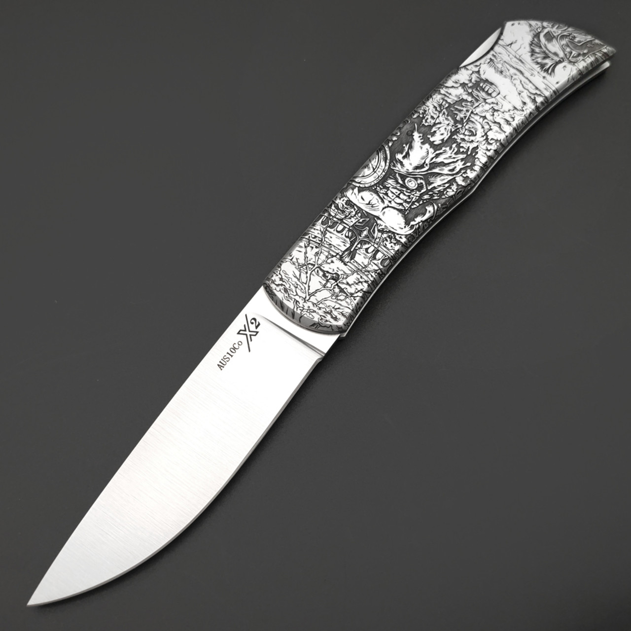 X Тату нож складной Модель X2 "Гладиатор", сталь Aus10Co, рукоять AISI420 с гравировкой