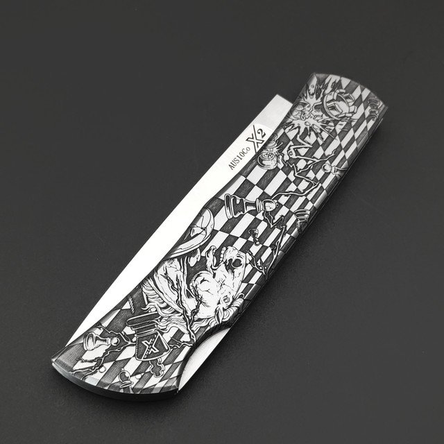 X Тату нож складной Модель X2 "Ход Конём", сталь Aus10Co, рукоять AISI420 с гравировкой
