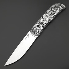 X Тату нож складной Модель X2 "Ведьмин Дом", сталь Aus10Co, рукоять AISI420 с гравировкой
