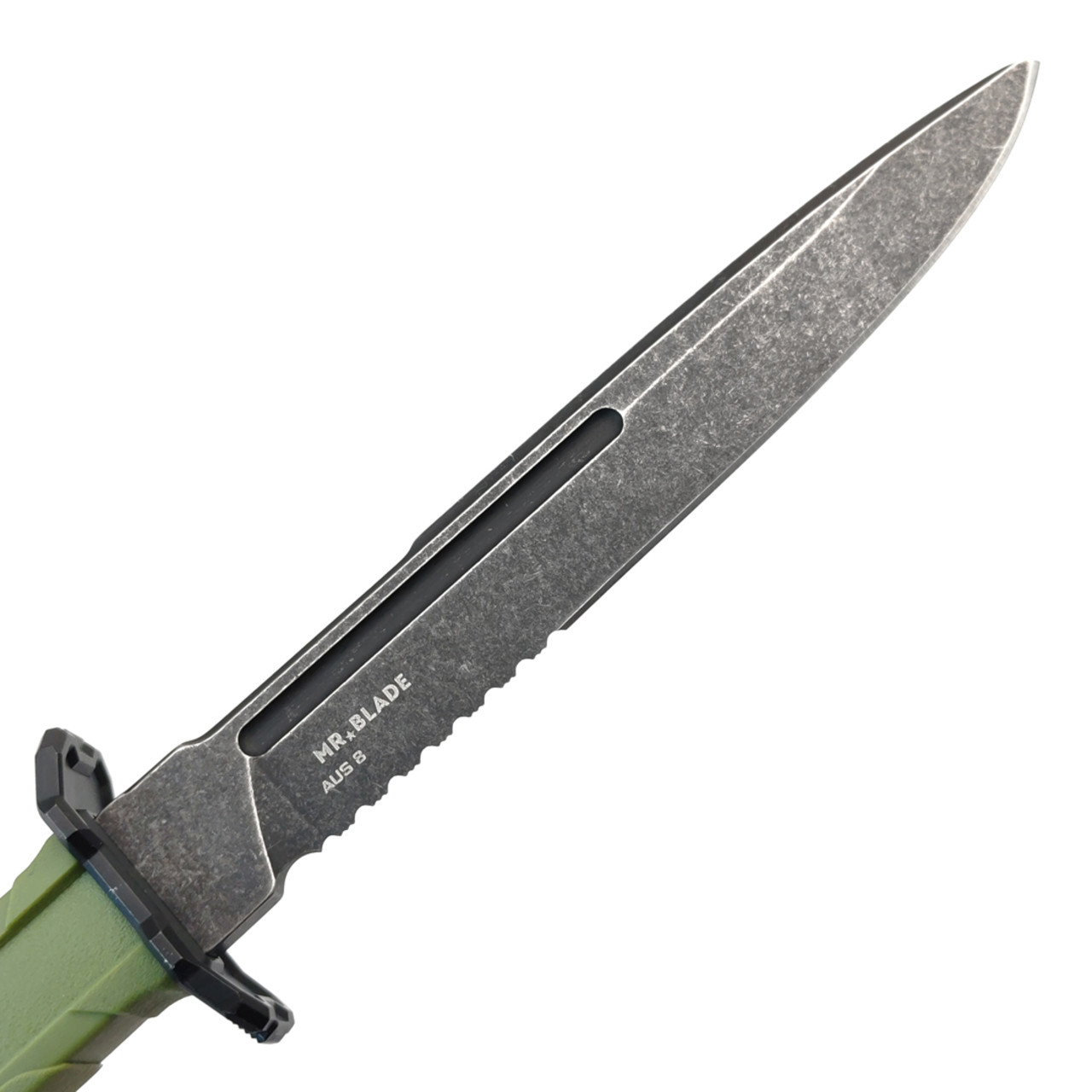 Mr.Blade нож Leshiy с серрейтором, сталь Aus-8 блэквош, рукоять Эластрон зелёный