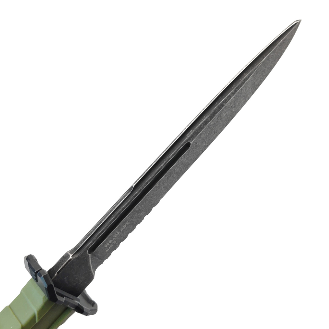 Mr.Blade нож Leshiy с серрейтором, сталь Aus-8 блэквош, рукоять Эластрон зелёный