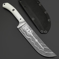 Волчий Век нож Пчак Custom сталь N690 WA, худ. травление, рукоять G10 белый, пины карбон