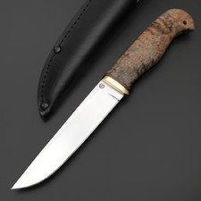 Титов и Солдатова нож Засапожный-Т Мод, сталь 110х18, рукоять стаб. Карельская берёза серая, латунь