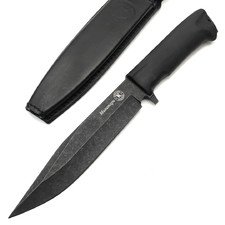 Кизляр нож Милитари 03075 сталь Aus-8 блэквош, рукоять Эластрон черный, ножны кожа