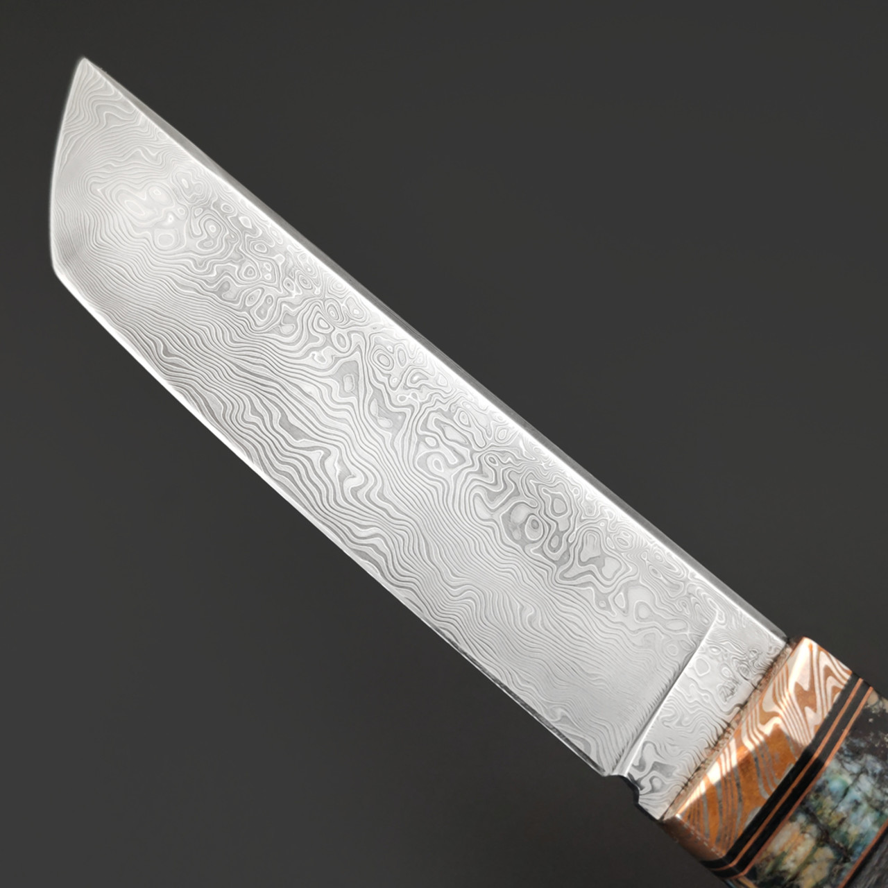 Богдан Гоготов нож NBG-109 Танто, сталь ZDI EVA, рукоять Карбон, стаб. зуб мамонта, мокумэ-ганэ, пины
