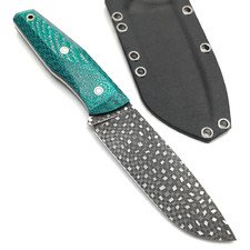 Богдан Гоготов нож NBG-118 сталь CPM S90V худ. травление, рукоять Green Twill, пины мозаичные