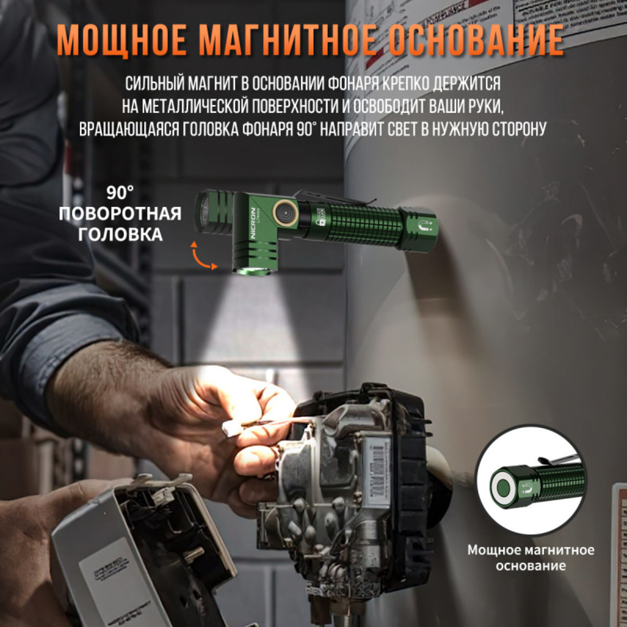 NICRON светодиодный поворотный фонарь L74mini 400LM IP65 green