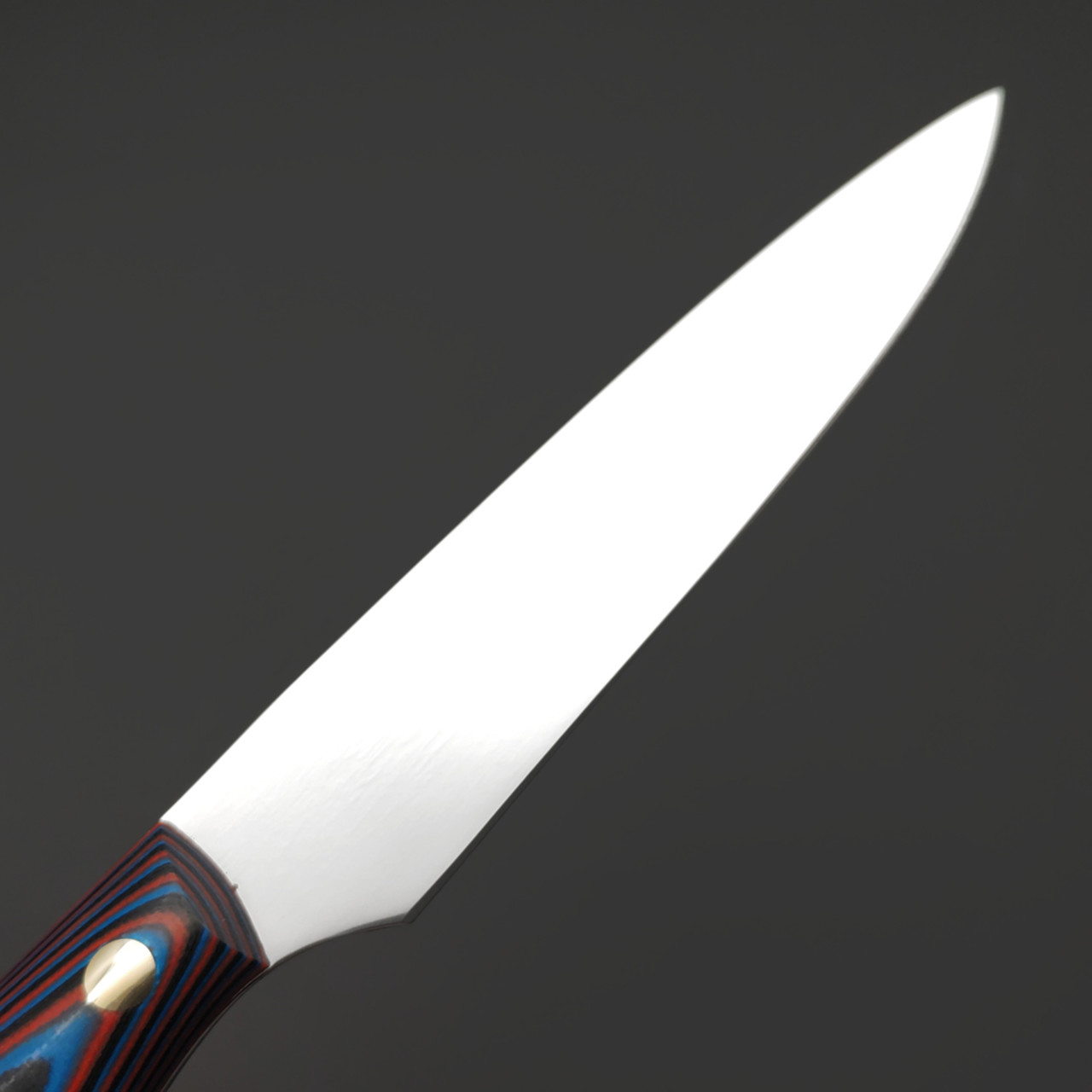 Платонов Д.Г. кухонный нож Универсальный малый сталь Aus-10Co, рукоять G10 красный с синим и черным, латунь