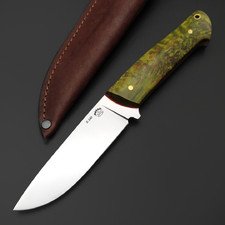Товарищество Завьялова нож Бригадир сталь K340, рукоять Стаб. дерево зелёное, G10 красный, латунь