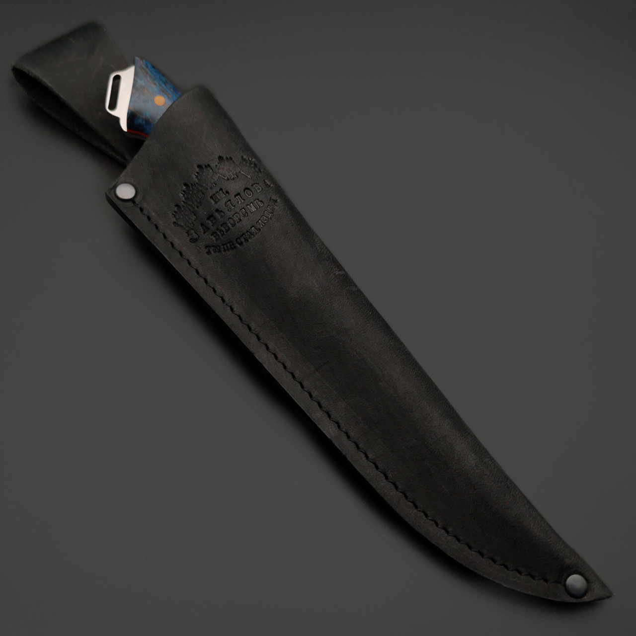 Товарищество Завьялова нож Додичи сталь K340, рукоять Стаб. дерево синее, G10 красный, латунь