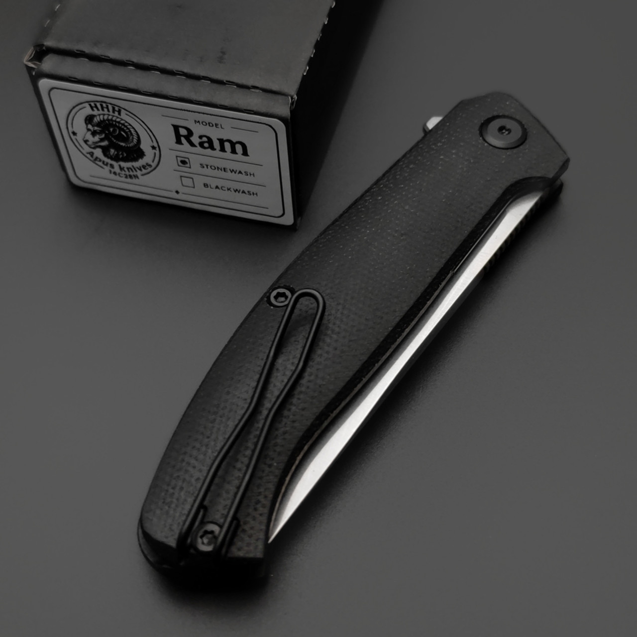 ННН & Апус складной нож RAM сталь 14C28N стоунвош, рукоять Микарта черная