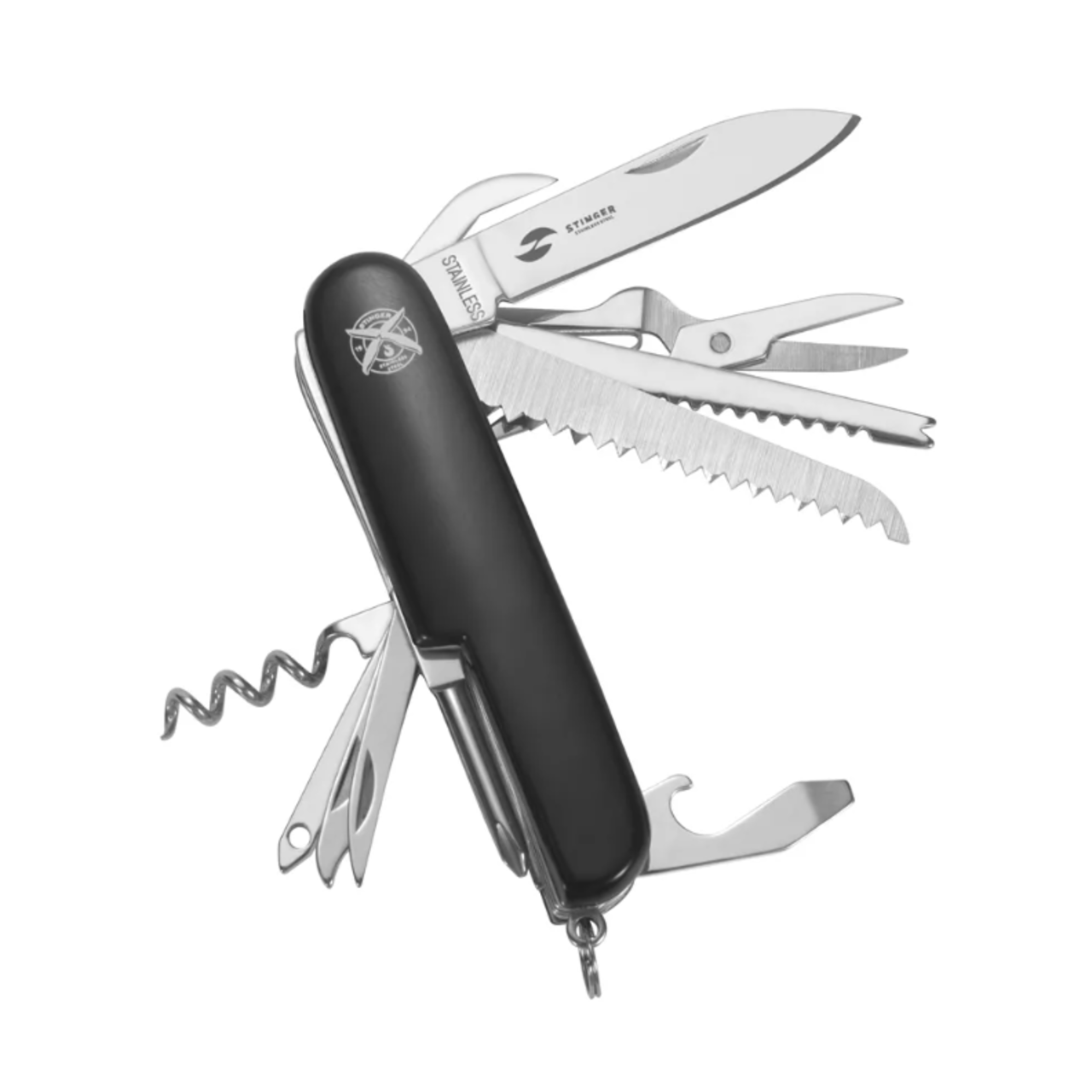 Stinger нож многофункциональный FK-K5012ALL (15 функций) сталь 420, рукоять ABS черный