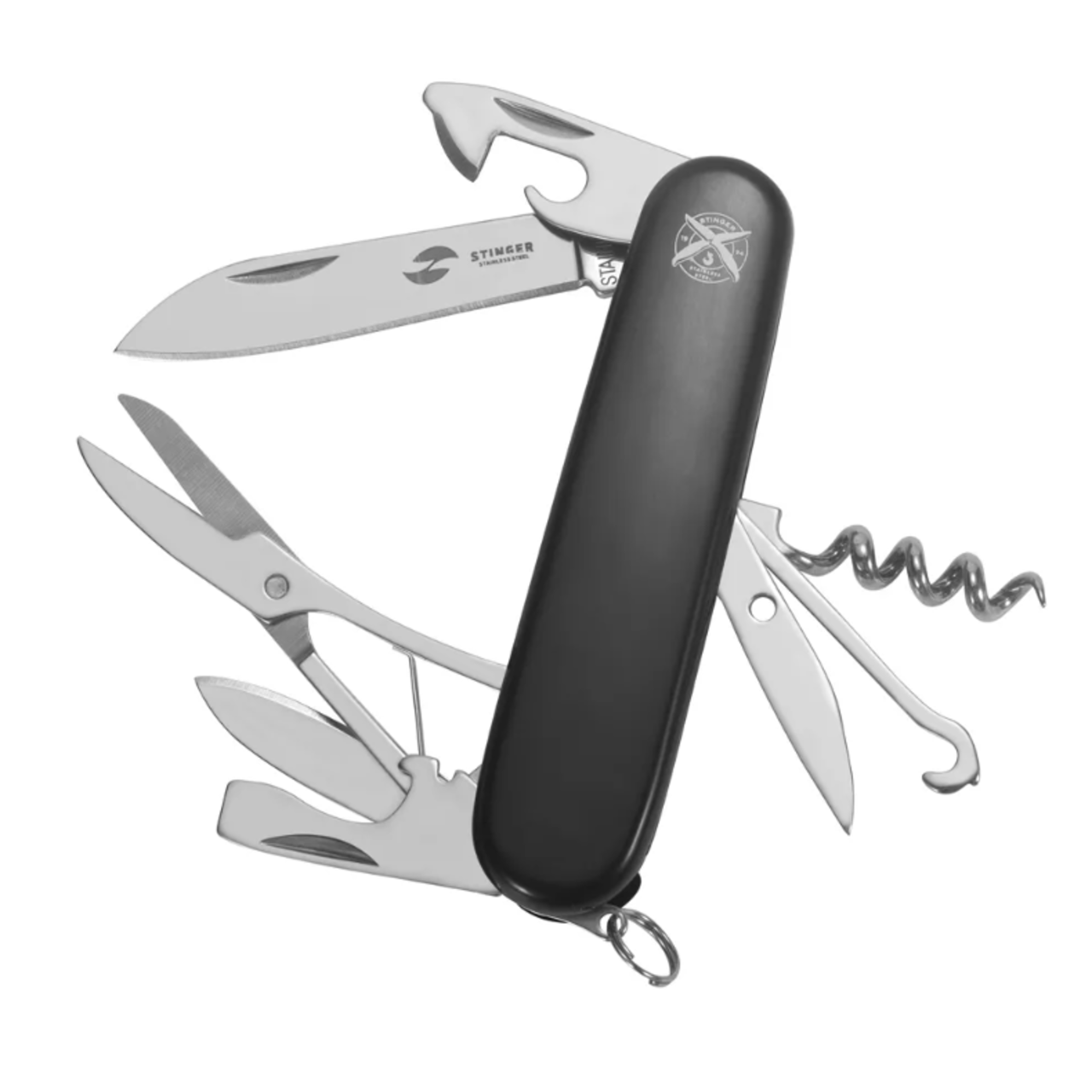Stinger нож многофункциональный FK-K5018-8P (13 функций) сталь 420, рукоять ABS черный