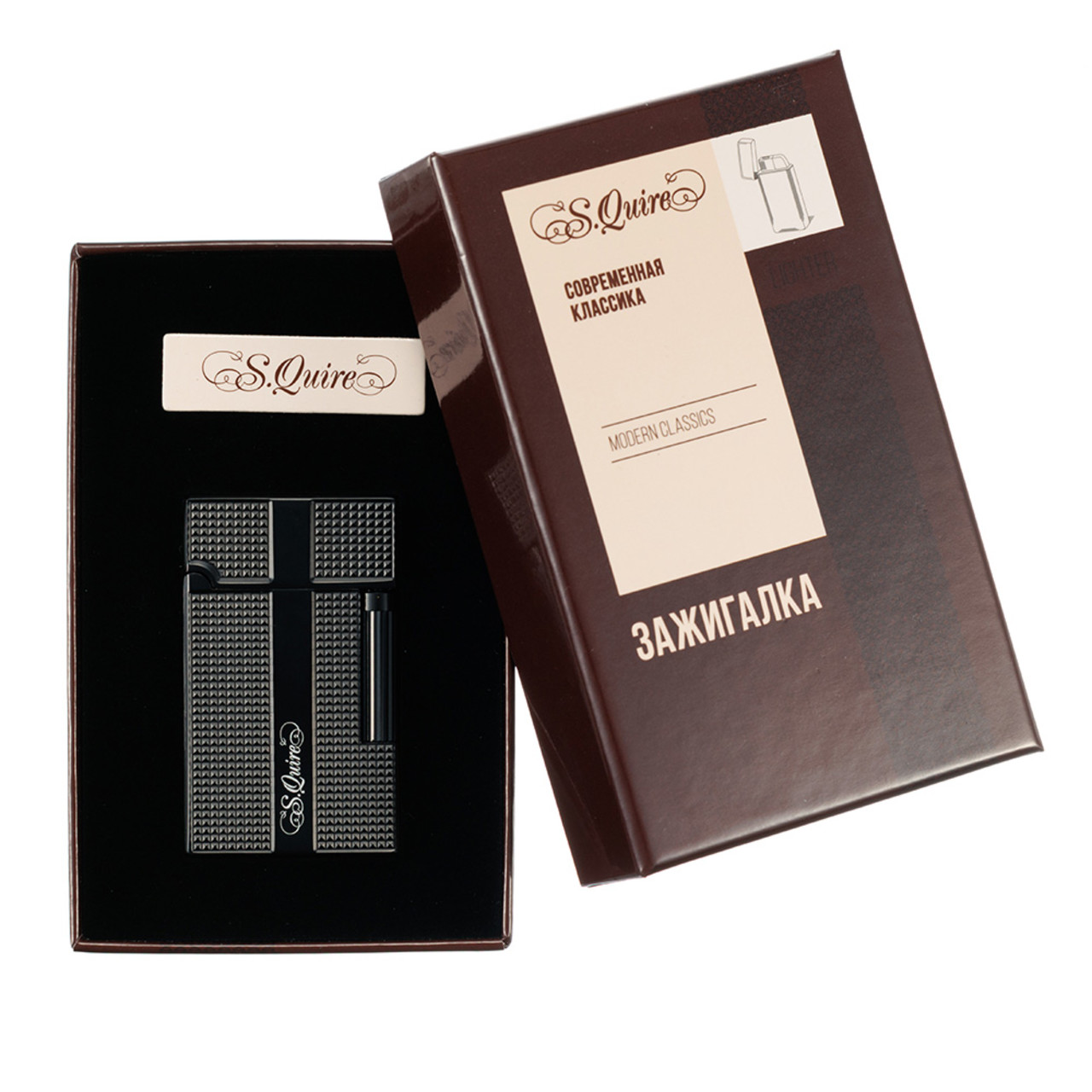 S.Quire зажигалка бензиновая кремниевая FL065-Black Цинковый сплав, черная