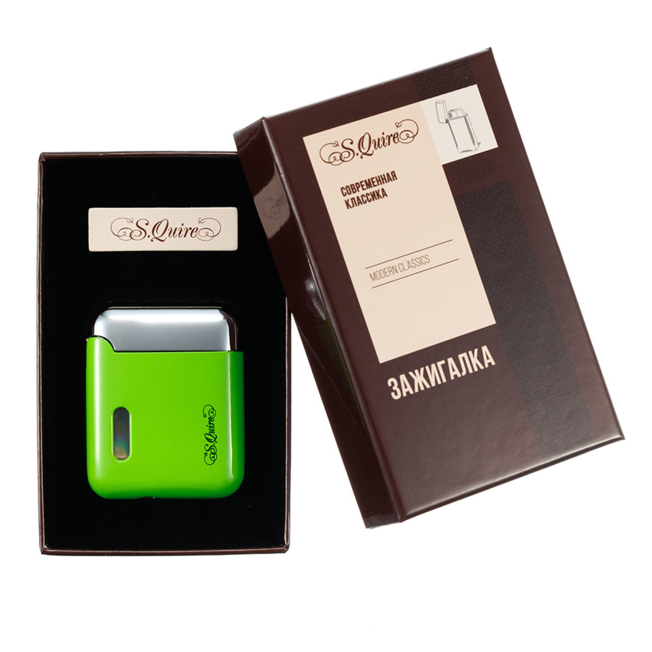 S.Quire турбо зажигалка газовая, двойное пламя FL08-Green Цинковый сплав, зеленая