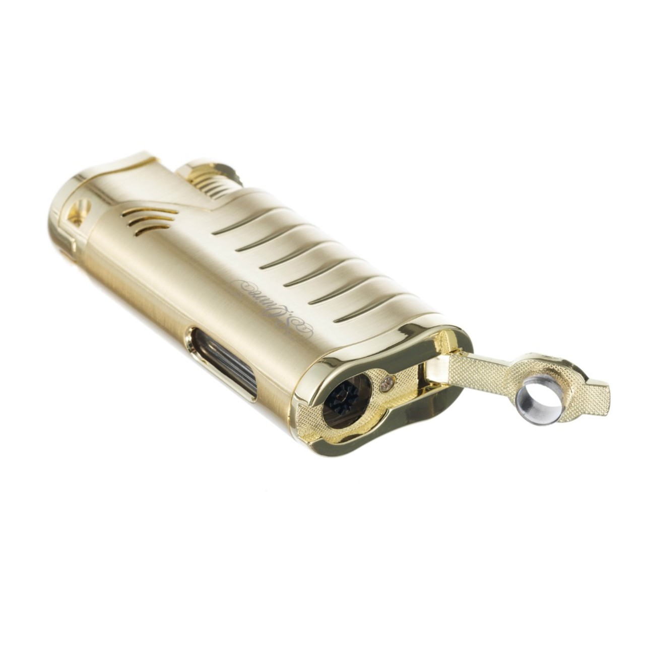 S.Quire турбо зажигалка газовая, тройное пламя, пробойник для сигар FL097- Yellow Цинковый сплав, золотистая