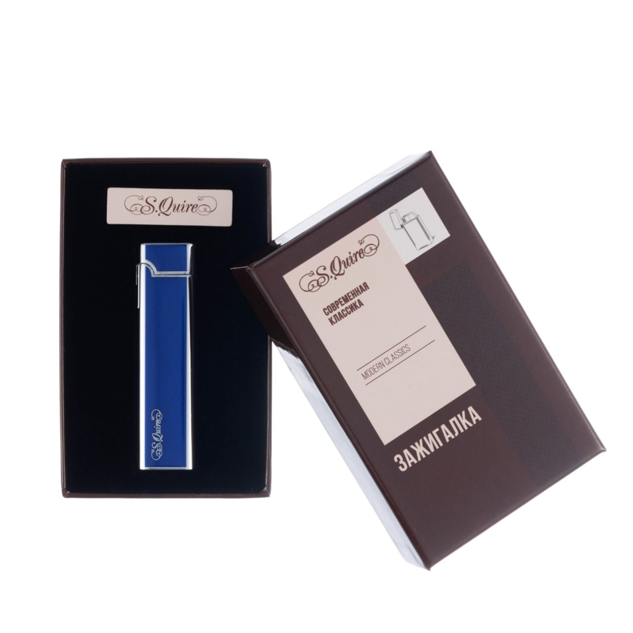 S.Quire зажигалка газовая кремниевая FL086-Blue Цинковый сплав, сине-серебристая