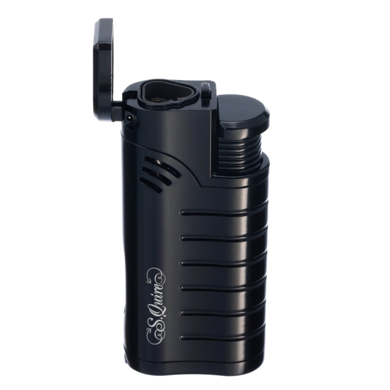 S.Quire турбо зажигалка газовая, тройное пламя, пробойник для сигар FL097- Black Цинковый сплав, черная