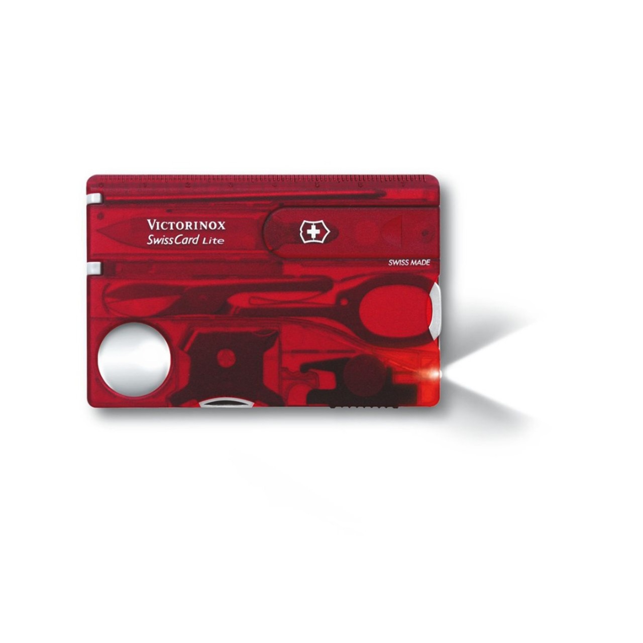 Швейцарская карта Victorinox 0.7300.T SwissCard Lite красный полупрозрачный, коробка подарочная