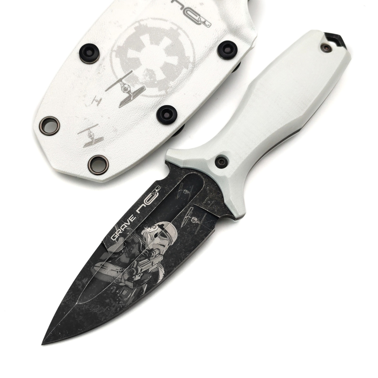 N.C.Custom нож Grave LE Stormtrooper сталь Aus-10 блэквош, рукоять G10 белый