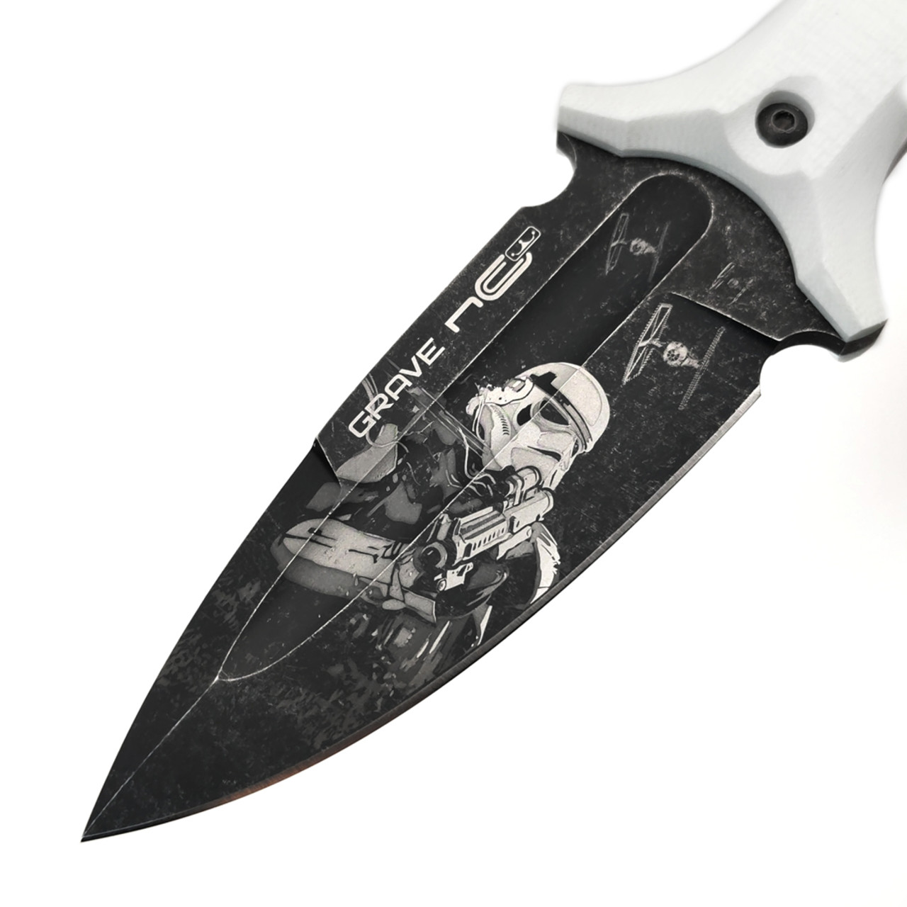 N.C.Custom нож Grave LE Stormtrooper сталь Aus-10 блэквош, рукоять G10 белый