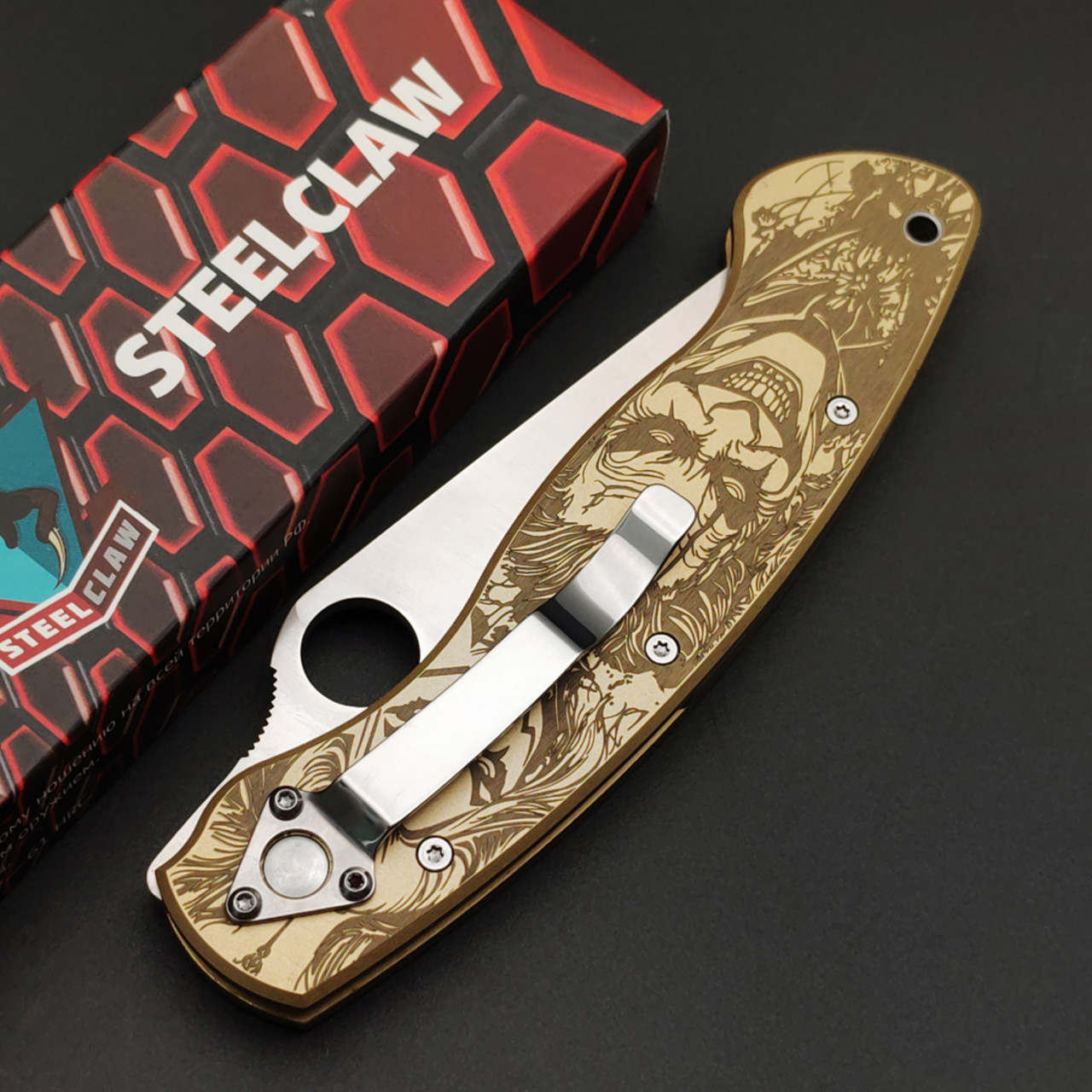 Steelclaw складной нож Боец-3 "Джокер Харли Квинн" Лимитированный сталь VG-10 сатин, рукоять латунь с гравировкой