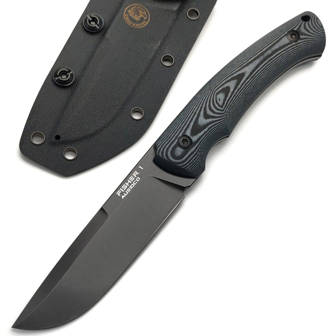 Eagle Knives нож Fisher 1 сталь Aus10Co блэквош, рукоять G10 чёрный с серым