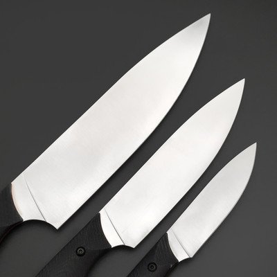 Мастерская Сёмина набор "Патриот-1" из 3 кухонных ножей, сталь 95Х18, рукоять G10 черный, чехлы кожа