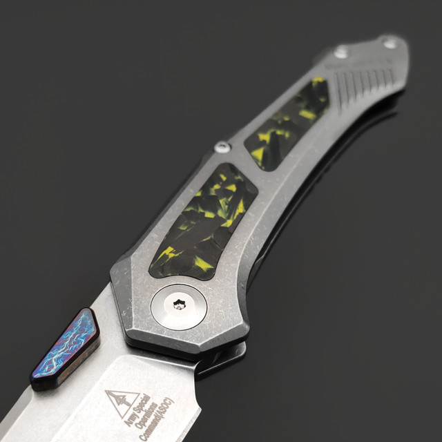 Alpha Miu складной нож Vigil YL2 сталь N690Co рукоять Титан TC4, карбон жёлтый, шпенёк электрик
