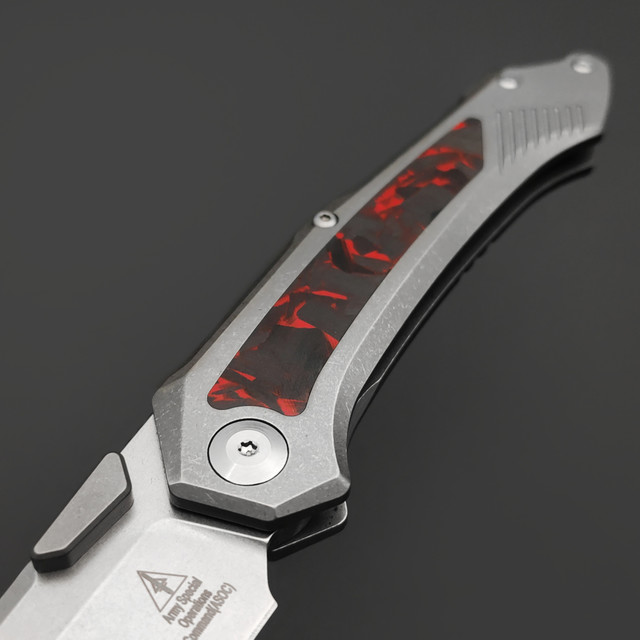 Alpha Miu складной нож Vigil RD1 сталь VG-10, рукоять Титан TC4, карбон красный, шпенёк