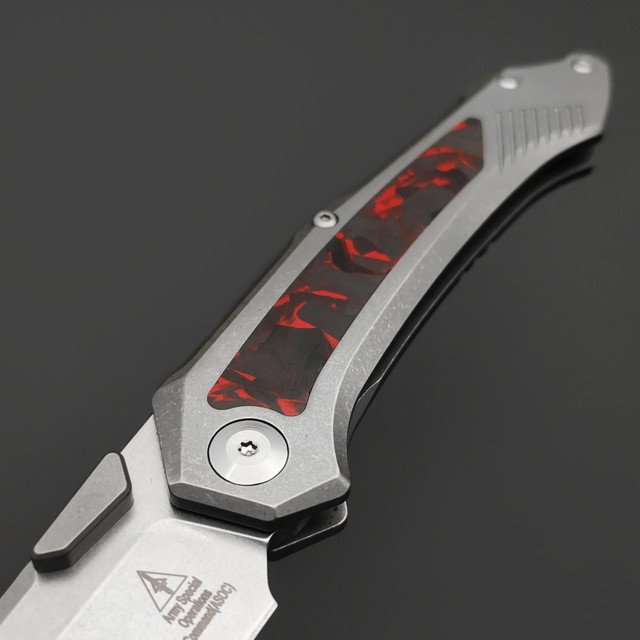 Alpha Miu складной нож Vigil RD1 сталь VG-10, рукоять Титан TC4, карбон красный, шпенёк