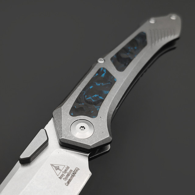 Alpha Miu складной нож Vigil BL2 сталь N690Co рукоять Титан TC4, карбон синий, шпенёк