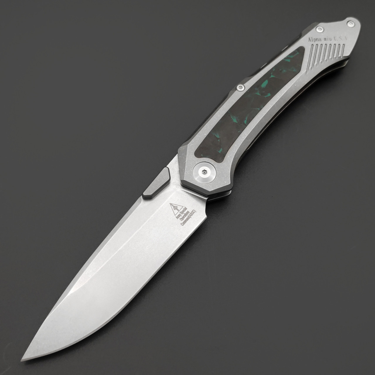 Alpha Miu складной нож Vigil GR1 сталь N690Co рукоять Титан TC4, карбон зелёный, шпенёк