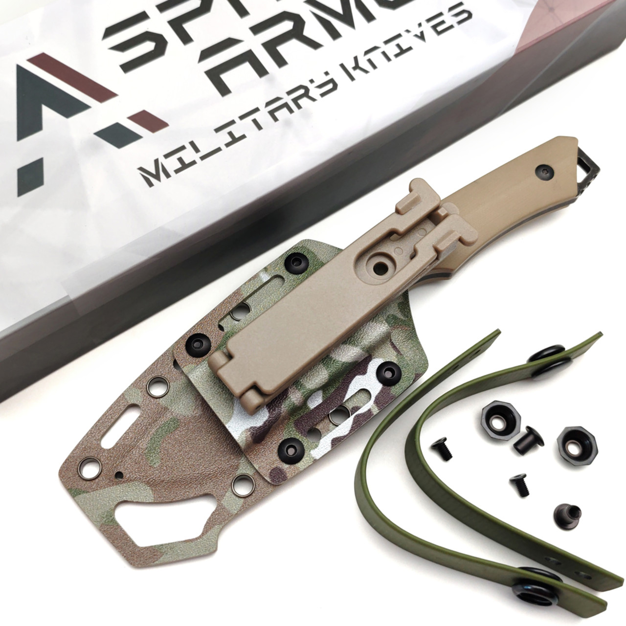 Spartan Armor нож Aides сталь VG-10 блэквош, рукоять G10 тан, кайдекс мультикам