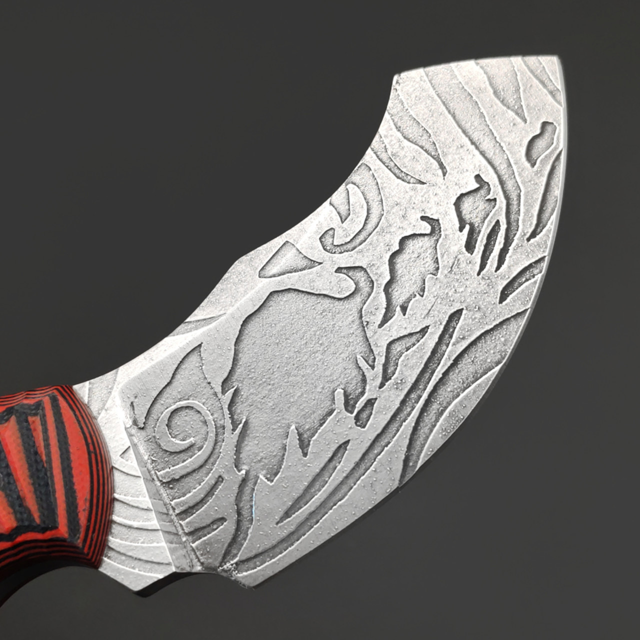 Волчий Век нож Кастомный К8 «Дип Петроглиф», сталь 95x18 WA худ. травление, рукоять G10 красно-черный
